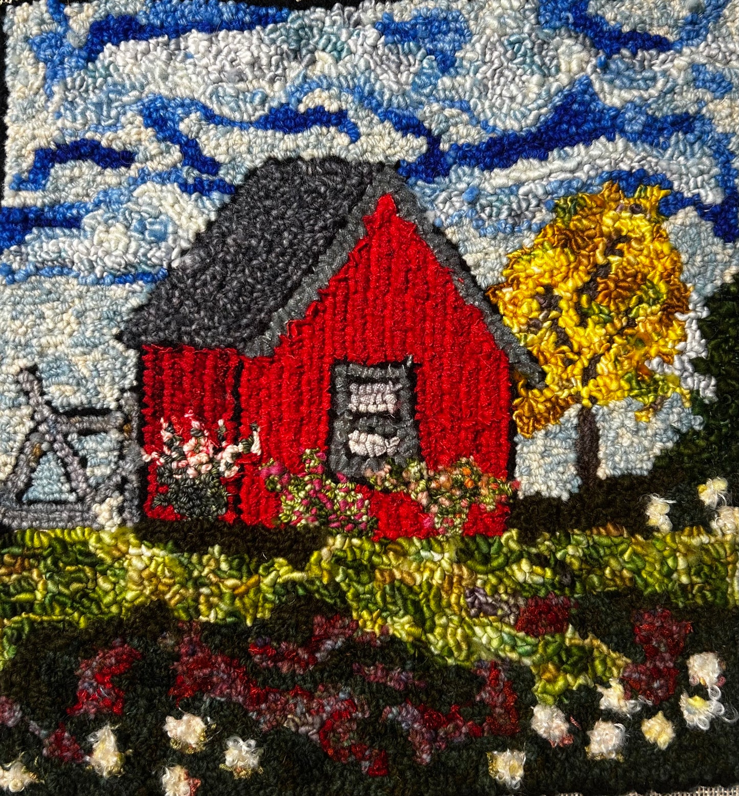 Little red schoolhouse barn pattern (approx. 12" x 12" on linen)