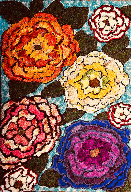 Dahlias - physical pattern available from www.allaboutewewoolshop.com